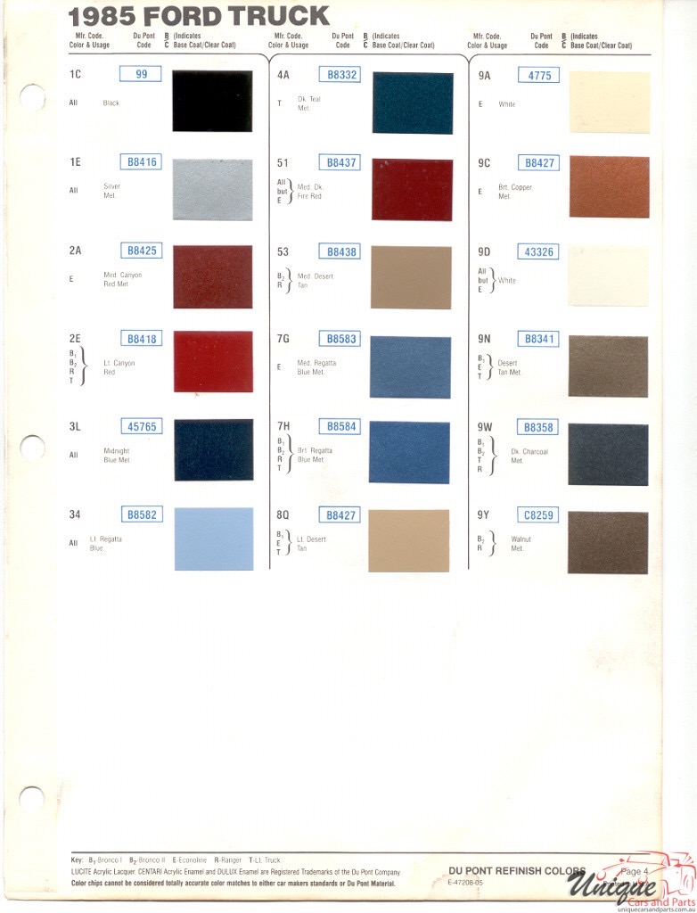 1985 Ford Paint Charts Truck DuPont 8
